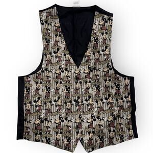 Vintage Disney Mickey Mouse Unlimited Tapestry Vest Button Front Black Brown